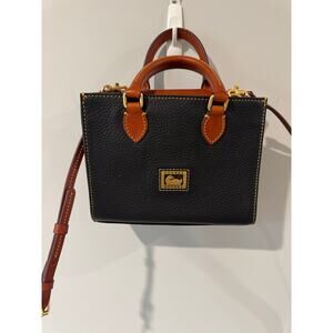 Dooney & Bourke Pebble Leather Mini Janine Satchel Black & Tan Trim w/Dustbag